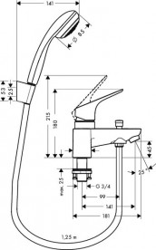 Смеситель однорычажный на борт ванны с душем Hansgrohe коллекция Focus хром 31521000
