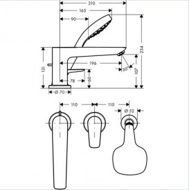 Смеситель однорычажный на борт ванны с душем Hansgrohe коллекция Talis E хром 71731000