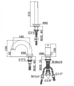 Смеситель однорычажный на борт ванны с душем Paffoni Light хром LIG 040 L CR