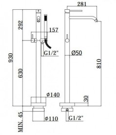 Змішувач одинважільний на підлогу (окремо) Paffoni Light хром LIG 032 CR