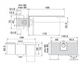 Смеситель однорычажный настенный Treemme 5мм нержавеющая сталь 2851IS5M