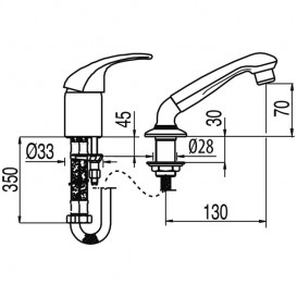 Змішувач з душовою лійкою для перукарні Tres Monotres одноважільний хром/чорний 172450