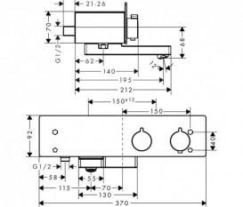 Смеситель с термостатом двухвентильный для ванны Hansgrohe коллекция ShowerTablet хром 13107000