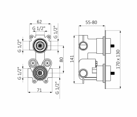 Смеситель с термостатом скрытый (встраиваемый) GRB Kala хром 142800