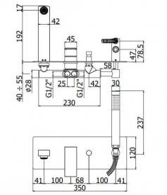 Смеситель для ванны скрытый (встраиваемый) с душевым гарнитуром Paffoni Elle хром EL 001 CR