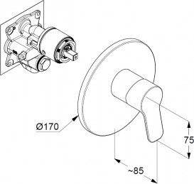 Смеситель встраиваемый для душа Kludi Pure&Easy внешняя часть  однорычажный  хром 376550565