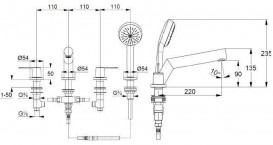 Змішувач вбудовується для ванни Kludi Pure & Style Двохважеля на 4 отвори 404250575