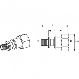 Соединение прямое Tece TECEflex с накидной гайкой 50х1 3/4 латунь 717519