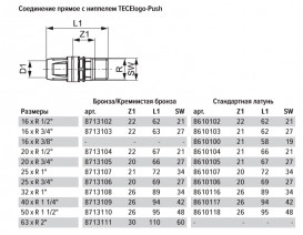 Соединение прямое TECE TECElogo-Push с ниппелем 40хR 1 1/4'' бронза/кремниевая бронза 8713109
