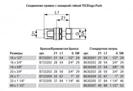 Соединение прямое TECE TECElogo-Push с накидной гайкой 20х3/4'' бронза/кремниевая бронза 8733203