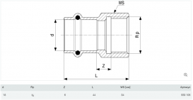 Соединительный элемент Viega Prestabo 1112 18хRp3/4 нелегированная сталь 559106