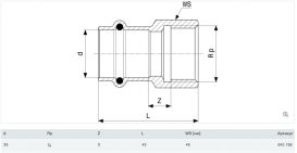 Соединительный элемент Viega Prestabo 1112 35хRp3/4 нелегированная сталь 642198
