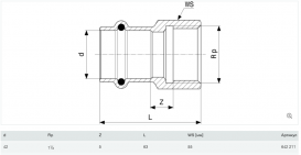 Соединительный элемент Viega Prestabo 1112 42хRp1 1/2 нелегированная сталь 642211