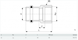 Соединительный элемент Viega Prestabo 1112 42хRp1 1/4 нелегированная сталь 704773