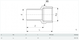 Соединительный элемент Viega Prestabo 1112.1 22хRp1/2 нелегированная сталь 559168