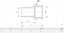 Соединительный элемент Viega Prestabo 1112.1 22хRp3/4 нелегированная сталь 559175