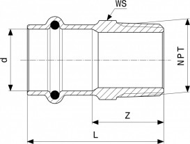 Поєднувальний елемент Viega SeaPress 0311.5 42х1½NPT сплав CuNiFe 90/10 461164