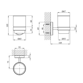 Стакан для зубных щеток Kroner KRM Elbe-ACG2906 с держателем хром CV022861