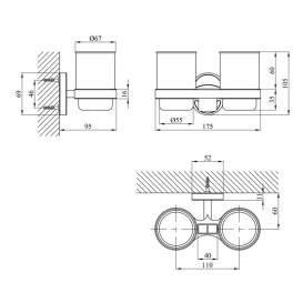 Стакан для зубных щеток Kroner KRM Elbe-ACG2908 двойной с держателем хром CV022868