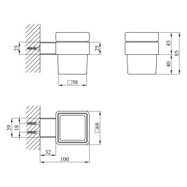 Стакан для зубных щеток Kroner KRP Edelstahl Kubus-SCH3906 с держателем черный CV025664