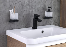 Стакан для зубных щеток Ravak 10° с держателем латунь/стекло черный матовый X07P557