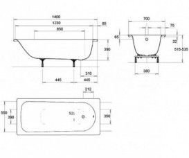 Сталева ванна Kaldewei Eurowa 140х70 см mod 309 білий 119512030001