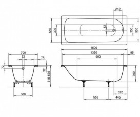 Стальная ванна Kaldewei Eurowa 150х70 см mod 310 белый 119612030001