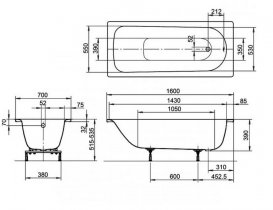 Стальная ванна Kaldewei Eurowa 160х70 см mod 311 белый 119712030001