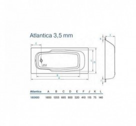 Сталева ванна Koller Pool Atlantica Anti-slip з отворами під ручки 180х80 см білий B80JTI00E