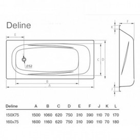 Сталева ванна Koller Pool Deline 160х75 см з отворами під ручки B65US200E