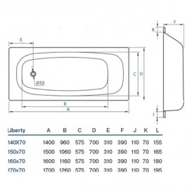 Стальная ванна Koller Pool Liberty 160х70 см белый B60C2200E