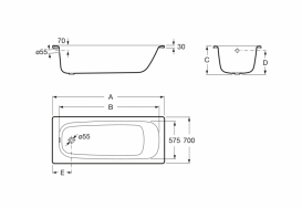Сталева ванна Roca Contesa вбудована 150х70 см білий з 2 отворами D30 мм A2360K7000