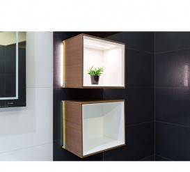 Стеллаж для ванной Villeroy & Boch Finion 41,8х35,6х27 см с подсветкой ДСП шпон грецкого ореха/глянцевый белый лак F580GFGN