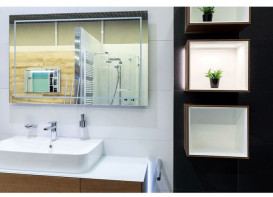 Стелаж для ванної Villeroy & Boch Finion 41,8х35,6х27 см з підсвічуванням ДСП шпон волоського горіха/глянсовий білий лак F580GFGN