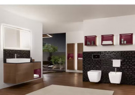 Стелаж для ванної Villeroy & Boch Finion 41,8х35,6х27 см з підсвічуванням ДСП шпон волоського горіха/півон матовий лак F580HBGN