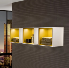 Стелаж для ванної Villeroy & Boch Finion 41,8 х35, 6х27 см з підсвічуванням МДФ глянсовий білий лак/золотий матовий лак F580HFGF