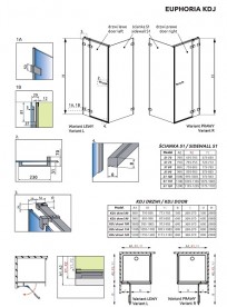 Стенка душевая фронтальная Radaway Euphoria KDJ Front Wall 343 левая хром прозрачное стекло 383240-01L