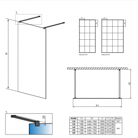 Стенка душевая фронтальная Radaway Modo New Black I Factory 150 черный/прозрачное стекло 388154-54-57