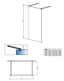 Стенка душевая фронтальная Radaway Modo New Black I Frame 150 черный/прозрачное стекло 388154-54-58