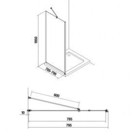 Стенка душевая Jika Cubito Pure 80х195 см профиль хром прозрачное стекло H2974210026681