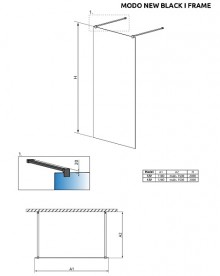 Стенка душевая Radaway Modo New Black I Frame 120 чёрный/прозрачное стекло 388124-54-58