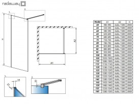 Стінка душова Radaway Modo X II Black Walk-in 110 см чорний/прозоре скло 389314-54-01