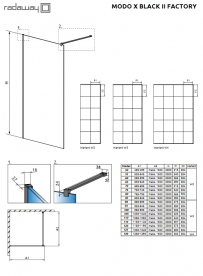 Стінка душова Radaway Modo X II Black Factory Walk-in 100 см чорний/скло Factory 389304-54-55