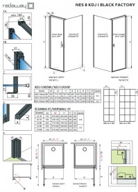 Стінка душова Radaway Nes 8 Black KDJ I Factory S1 90 см чорний/скло Factory 10089090-54-55
