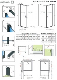 Стенка душевая Radaway Nes 8 Black KDJ I Frame S1 100 см черный/стекло Frame 10089100-54-56