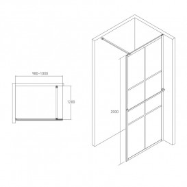 Стенка душевая Volle Malla Negra Walk-In 100 см черный матовый/прозрачное стекло 18-08-100black set