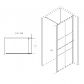 Стенка душевая Volle Malla Negra Walk-In 120 см черный матовый/прозрачное стекло 18-08-120black set