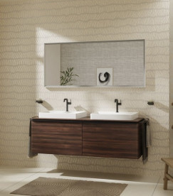 Стільниця Hansgrohe Xelu Q 156х55 см з 2 вирізами під раковину 60 см ДСП темний горіх 54112630