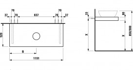 Столешница Laufen Case 1191х520х80 мм с вырезом в центре МДФ светлый дуб H4051410755191