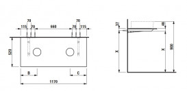 Столешница Laufen Space 117х52 см с вырезом слева и справа HPL белый матовый H4110041601001